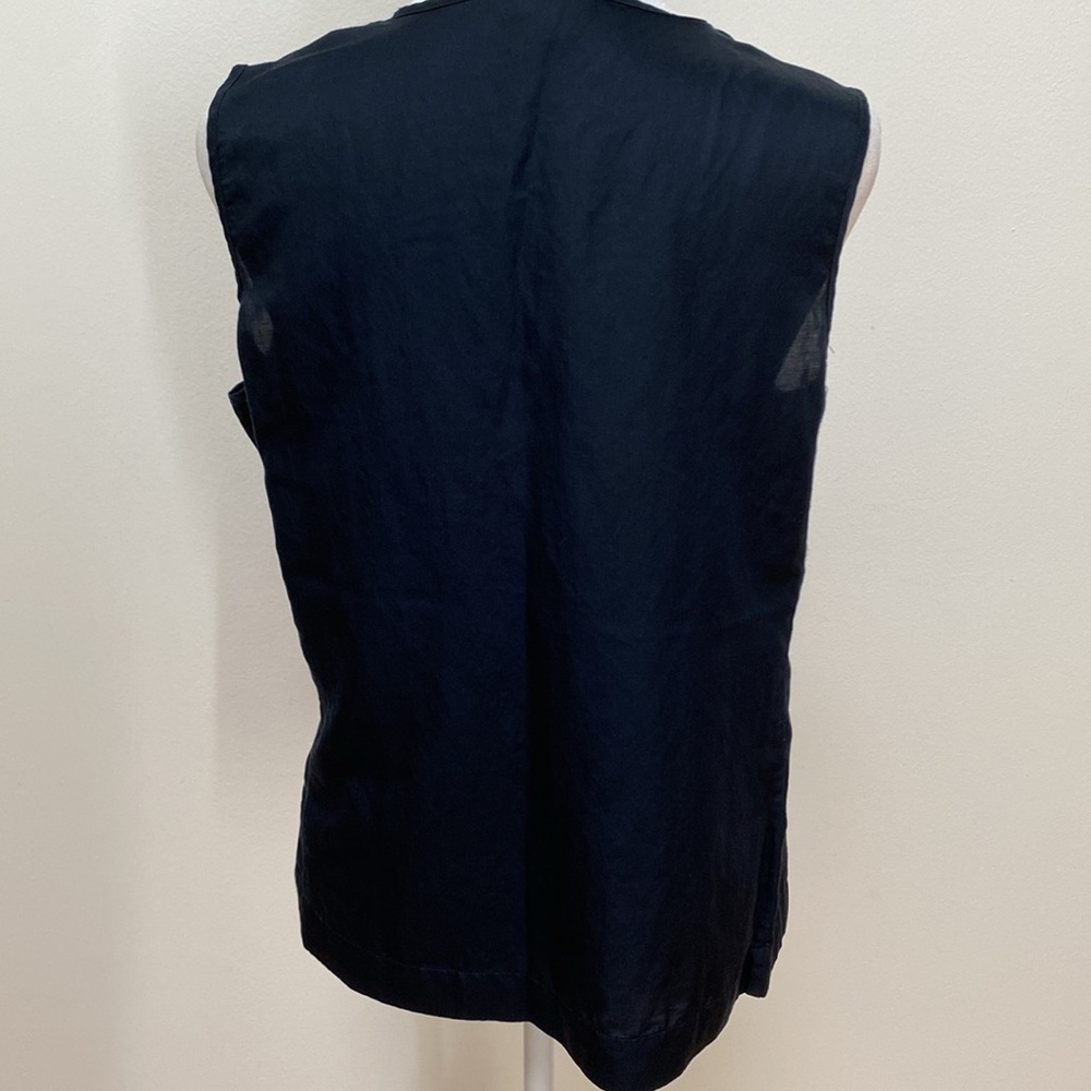 Talbots silk blend navy silk and cotton blue scalloped necklace blouse size 10 - Picture 2 of 6